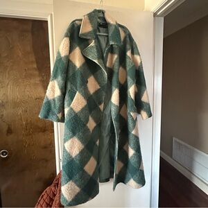 ASOS Green and Cream Checkered Cape Coat